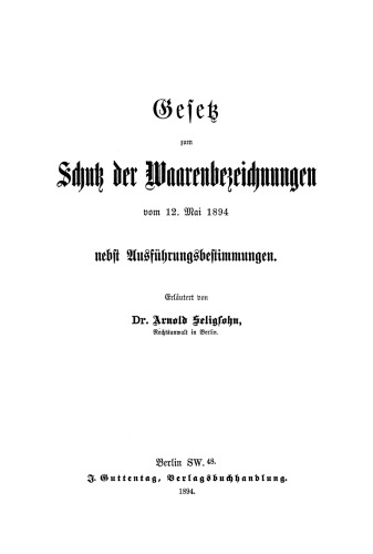 Gesetz zum Schutz der Waarenbezeichnungen