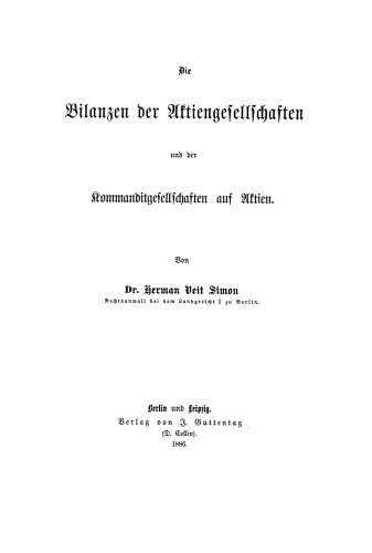 Die Bilanzen der Aktiengesellschaften und der Kommanditgesellschaften auf Aktien
