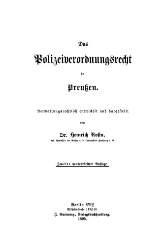 Das Polizeiverordnungsrecht in Preußen