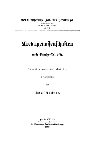 Kreditgenossenschaften nach Schulze-Delitzsch: Genossenschaftliche Aufsätze