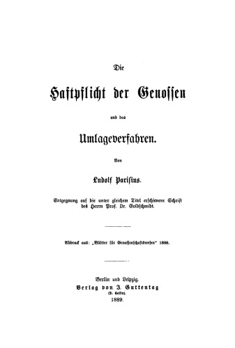 Die Haftpflicht der Genossen und das Umlageverfahren