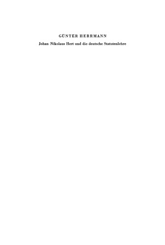 Johan Nikolaus Hert und die deutsche Statutenlehre