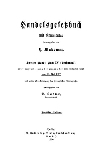 Handelsgesetzbuch mit Kommentar: Band 2 Buch IV (Seehandel)