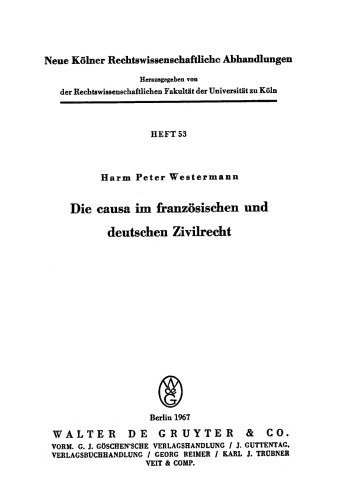 Die causa im französischen und deutschen Zivilrecht