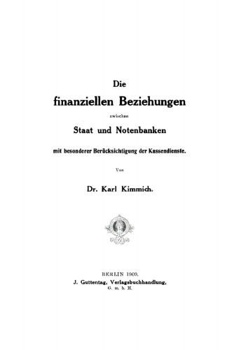 Die finanziellen Beziehungen zwischen Staat und Notenbanken mit besonderer Berücksichtigung der Kassendienste