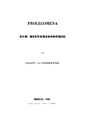 Prolegomena zur Historiosophie