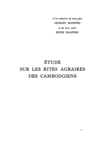 Étude sur les rites agraires des Cambodgiens