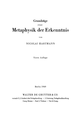 Grundzüge einer Metaphysik der Erkenntnis