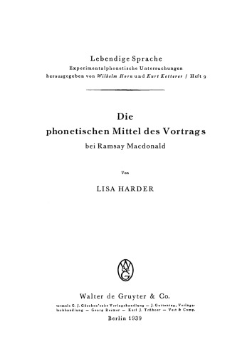 Die phonetischen Mittel des Vortrags bei Ramsey MacDonald