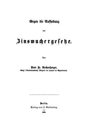 Gegen die Aufhebung der Zinswuchergesetze