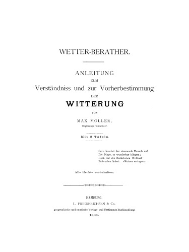 Wetter-Berather: Anleitung zum Verständniss und zur Vorherbestimmung der Witterung