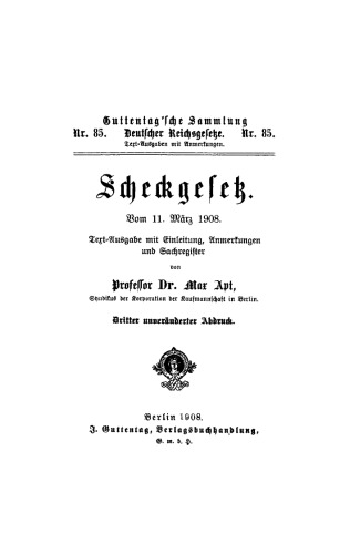 Scheckgesetz: vom 11. März 1908