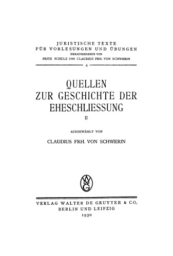 Quellen zur Geschichte der Eheschliessung: Teil 2