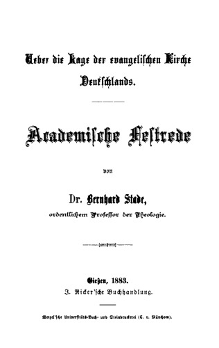 Ueber die Lage der evangelischen Kirche Deutschlands