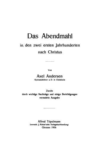 Das Abendmahl in den ersten Jahrhunderten nach Christus