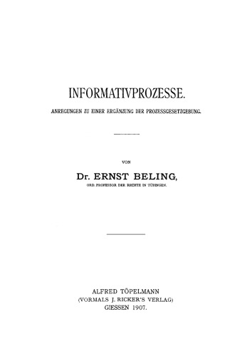 Informativprozesse: Anregungen zu einer Ergänzung der Prozessgesetzgebung