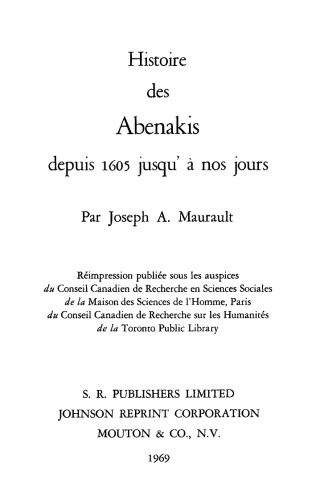 Histoire des Abenakis depuis 1605 jusqu'à nos jours