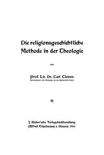 Die religionsgeschichtliche Methode in der Theologie