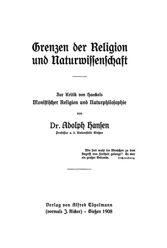 Grenzen der Religion und Naturwissenschaft: Zur Kritik von Haeckels monistischer Religion und Naturphilosophie