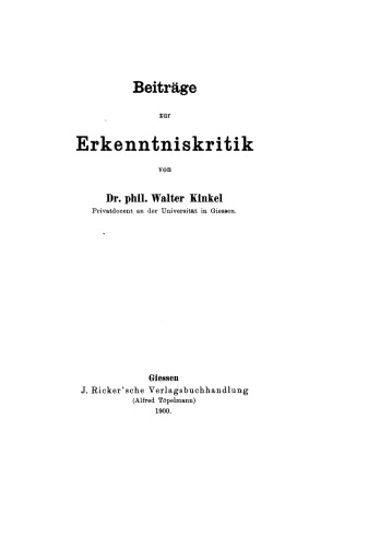 Beiträge zur Erkenntniskritik