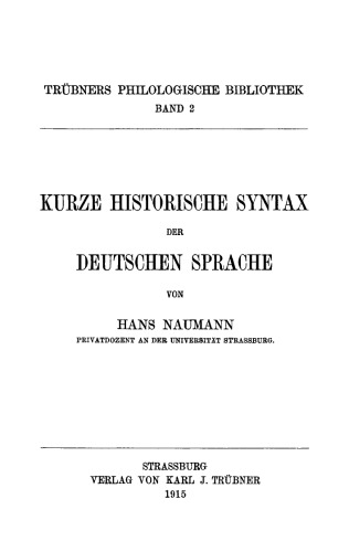 Kurze historische Syntax der deutschen Sprache