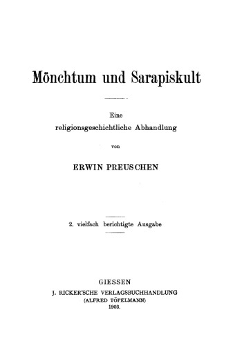 Mönchtum und Sarapiskult: eine religionsgeschichtliche Abhandlung