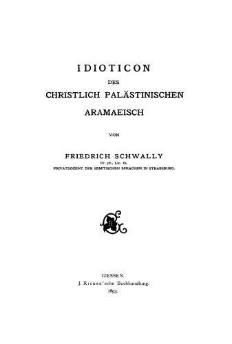 Idioticon des christlich-palästinischen Aramaeisch