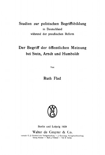 Der Begriff der öffentlichen Meinung bei Stein, Arndt und Humboldt