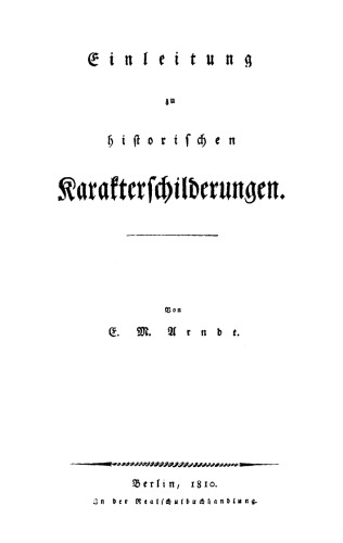 Einleitung zu historischen Karakterschilderungen