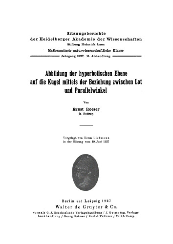 Abbildung der hyperbolischen Ebene auf die Kugel mittels der Beziehung zwischen Lot und Parallelwinkel