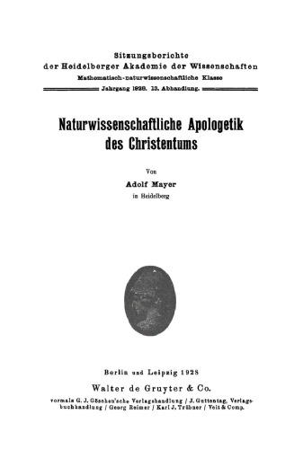 Naturwissenschaftliche Apologetik des Christentums