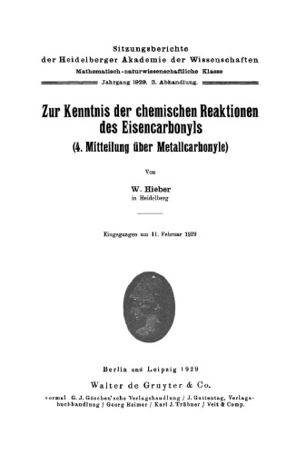 Zur Kenntnis der chemischen Reaktionen des Eisencarbonyls: (4. Mitteilung über Metallcarbonyle)
