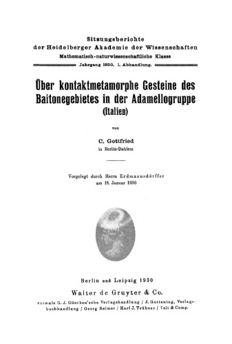 Über kontaktmetamorphe Gesteine des Baitonegebietes in der Adamellogruppe (Italien)