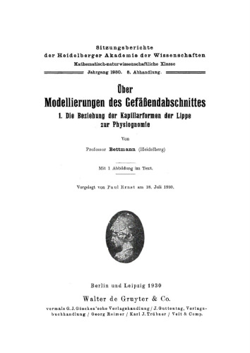 Über Modellierungen des Gefäßendabschnittes, 1: Die Beziehung der Kapillarformen der Lippe zur Physiognomie