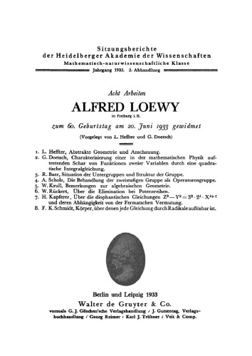 Acht Arbeiten Alfred Loewy zum 60. Geburtstag am 20. Juni 1933 gewidmet