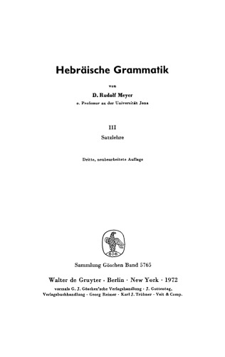 Hebräische Grammatik: Band 3 Satzlehre
