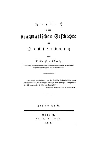 Versuch einer pragmatischen Geschichte von Mecklenburg: Zweiter Theil