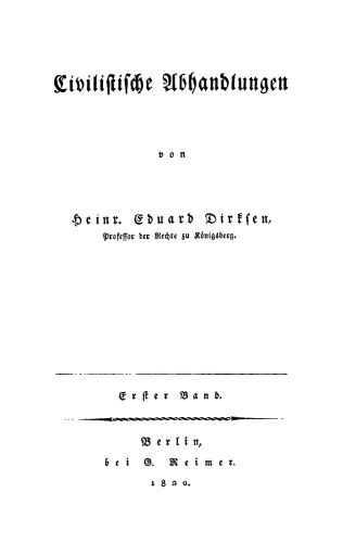 Civilistische Abhandlungen: Band 1