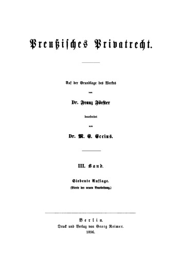 Preußisches Privatrecht: Band 3 Das Sachenrecht