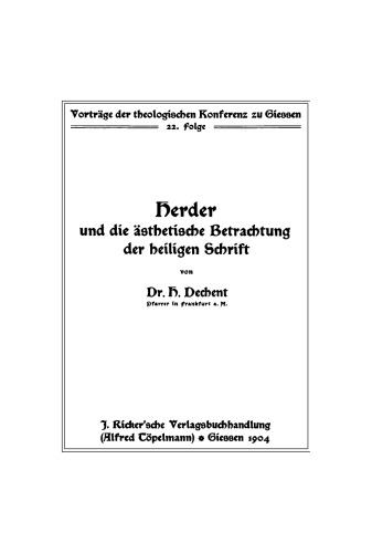 Herder und die ästhetische Betrachtung der heiligen Schrift