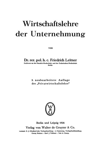 Wirtschaftslehre der Unternehmung