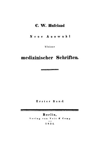 Neue Auswahl kleiner medizinischer Schriften: Band 1