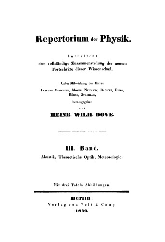 Repertorium der Physik: Band 3 Akustik, Theoretische Optik, Meteorologie