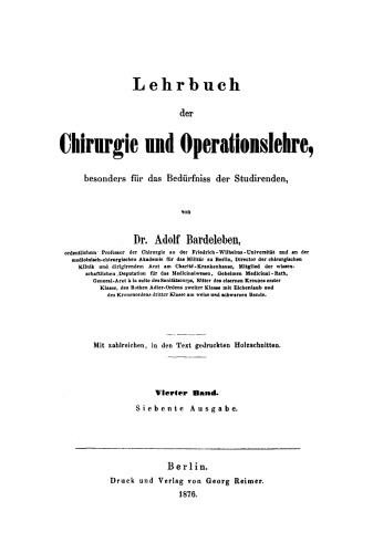 Lehrbuch der Chirurgie und Operationslehre: Band 4