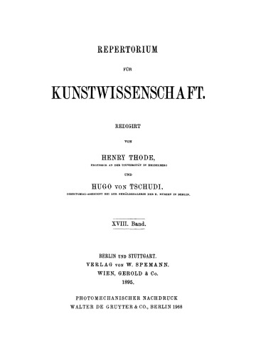 Repertorium für Kunstwissenschaft: Band 18