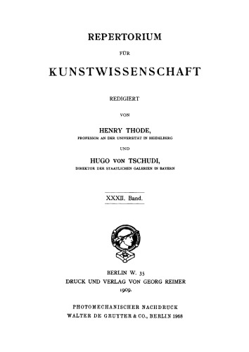 Repertorium für Kunstwissenschaft: Band 32