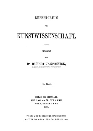 Repertorium für Kunstwissenschaft: Band 9