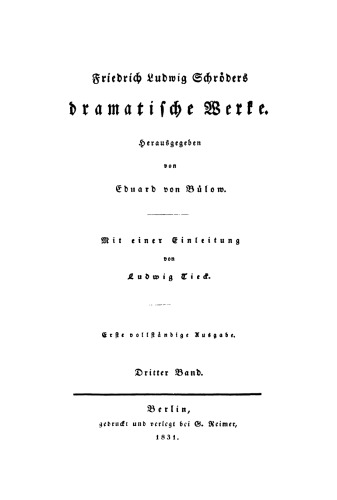 Friedrich Ludwig Schröders Dramatische Werke: Band 3