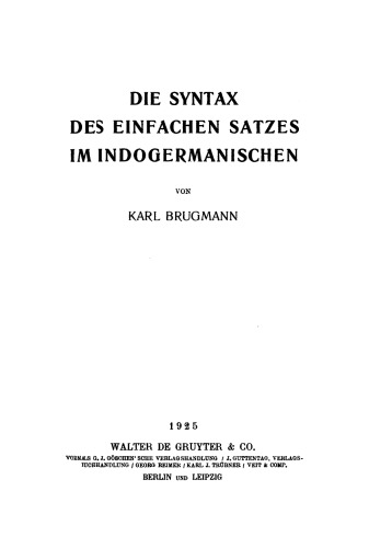 Die Syntax des einfachen Satzes im Indogermanischen