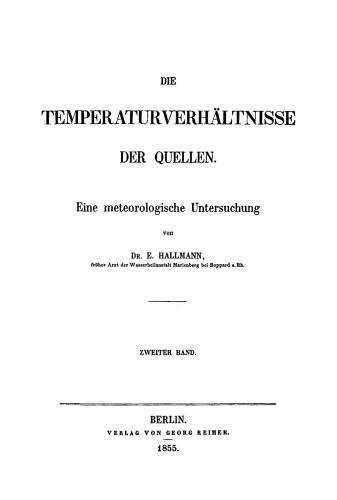 Die Temperaturverhältnisse der Quellen: Band 2